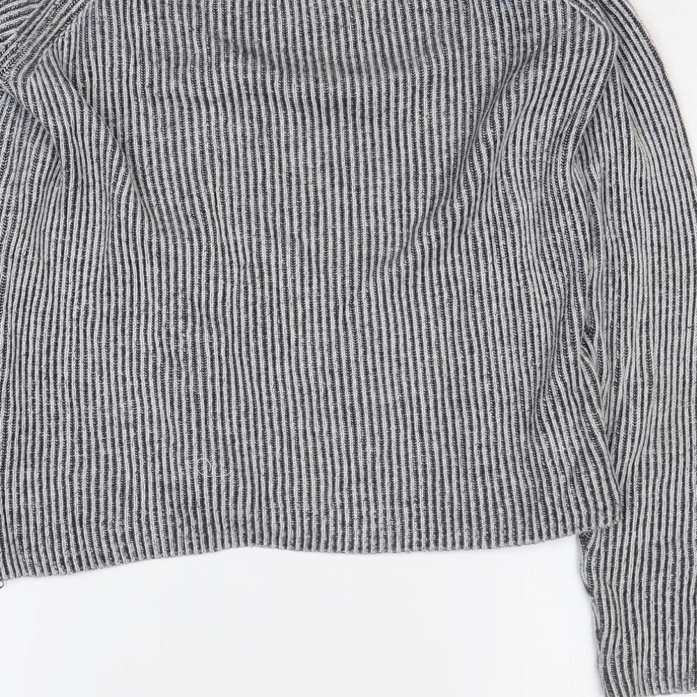 Jack Wills Womens Grey Round Neck Striped Cotton Pullover Jumper Size 8