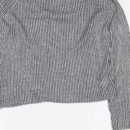 Jack Wills Womens Grey Round Neck Striped Cotton Pullover Jumper Size 8