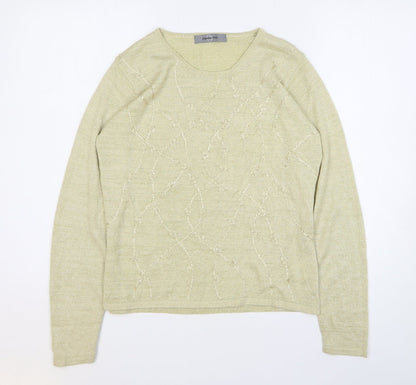 AMARANTO Womens Gold Round Neck Floral Viscose Pullover Jumper Size M