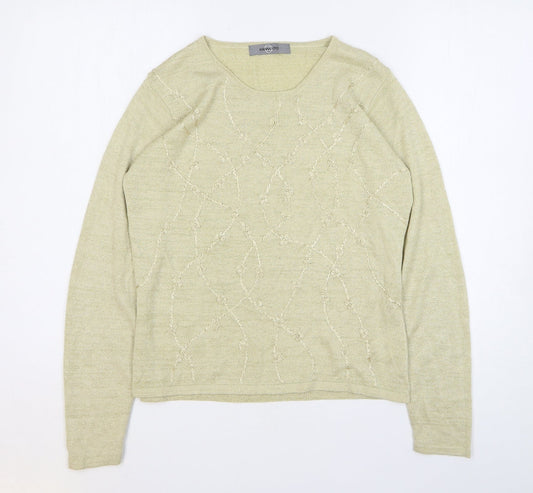 AMARANTO Womens Gold Round Neck Floral Viscose Pullover Jumper Size M