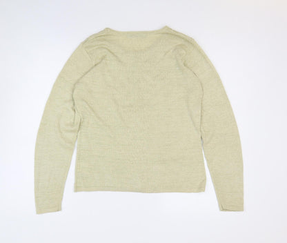 AMARANTO Womens Gold Round Neck Floral Viscose Pullover Jumper Size M