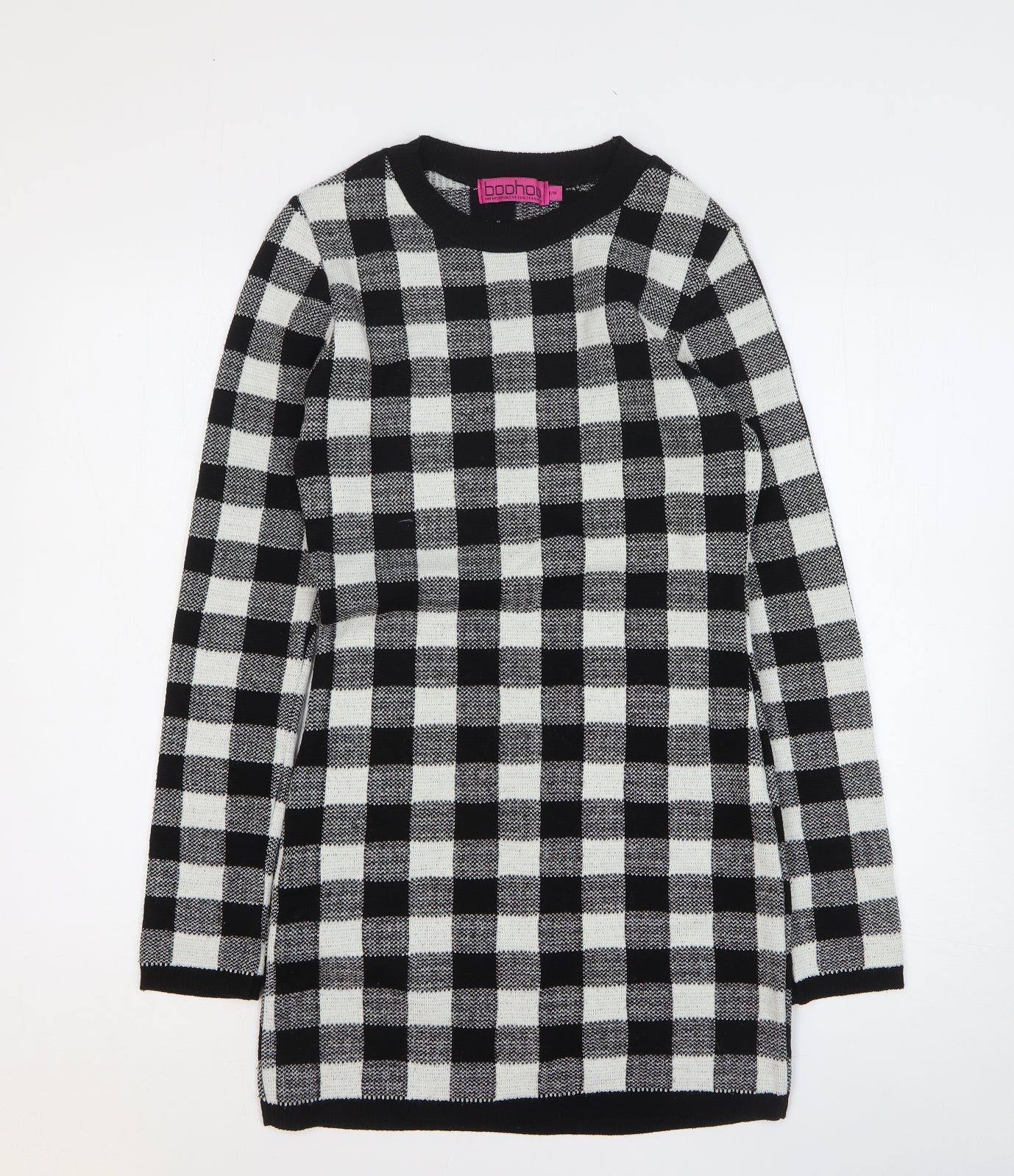 Boohoo Womens Black Check Acrylic Jumper Dress Size S Roll Neck Pullover