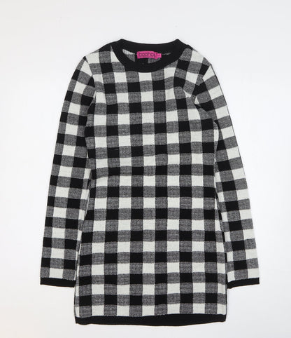 Boohoo Womens Black Check Acrylic Jumper Dress Size S Roll Neck Pullover