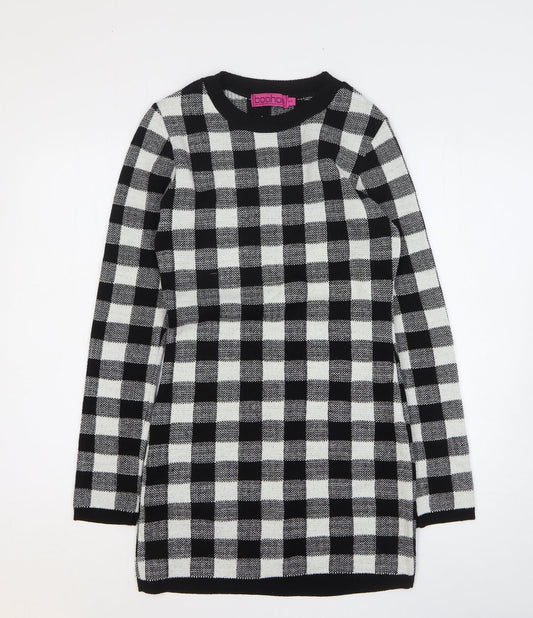 Boohoo Womens Black Check Acrylic Jumper Dress Size S Roll Neck Pullover