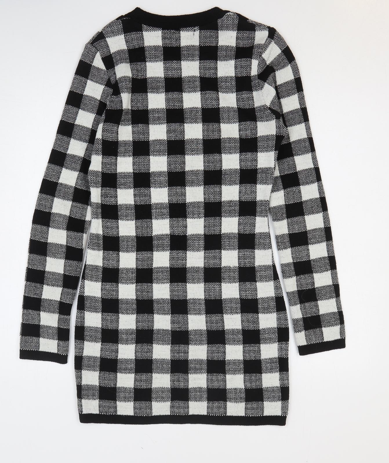 Boohoo Womens Black Check Acrylic Jumper Dress Size S Roll Neck Pullover