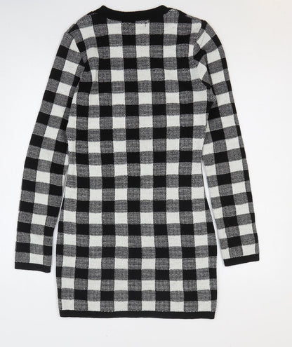 Boohoo Womens Black Check Acrylic Jumper Dress Size S Roll Neck Pullover
