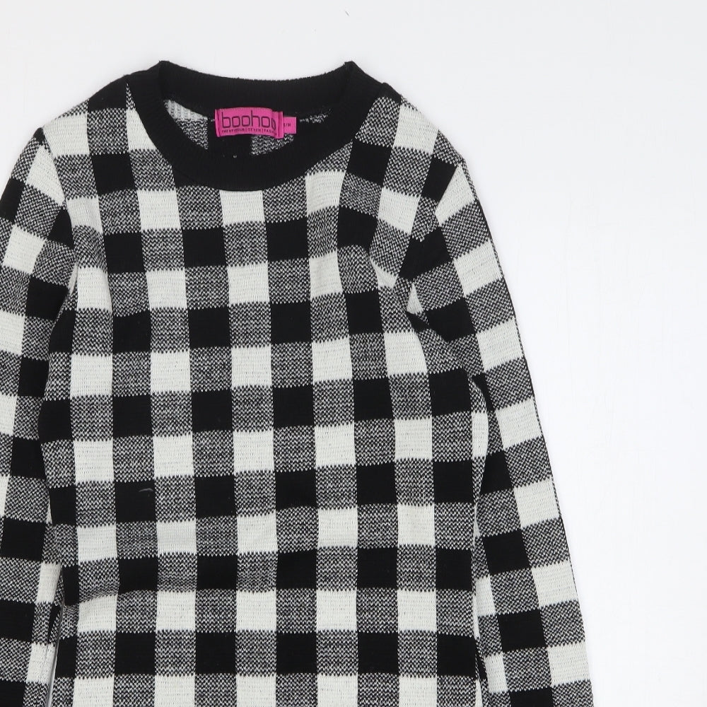 Boohoo Womens Black Check Acrylic Jumper Dress Size S Roll Neck Pullover