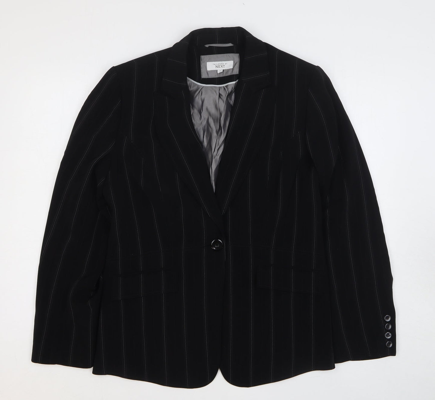 NEXT Womens Black Striped Polyester Jacket Blazer Size 16