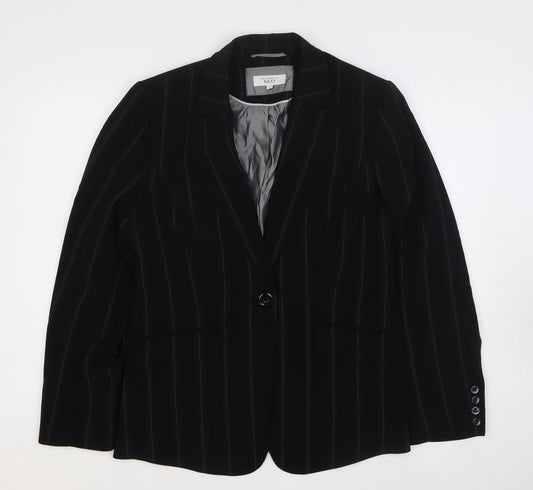 NEXT Womens Black Striped Polyester Jacket Blazer Size 16