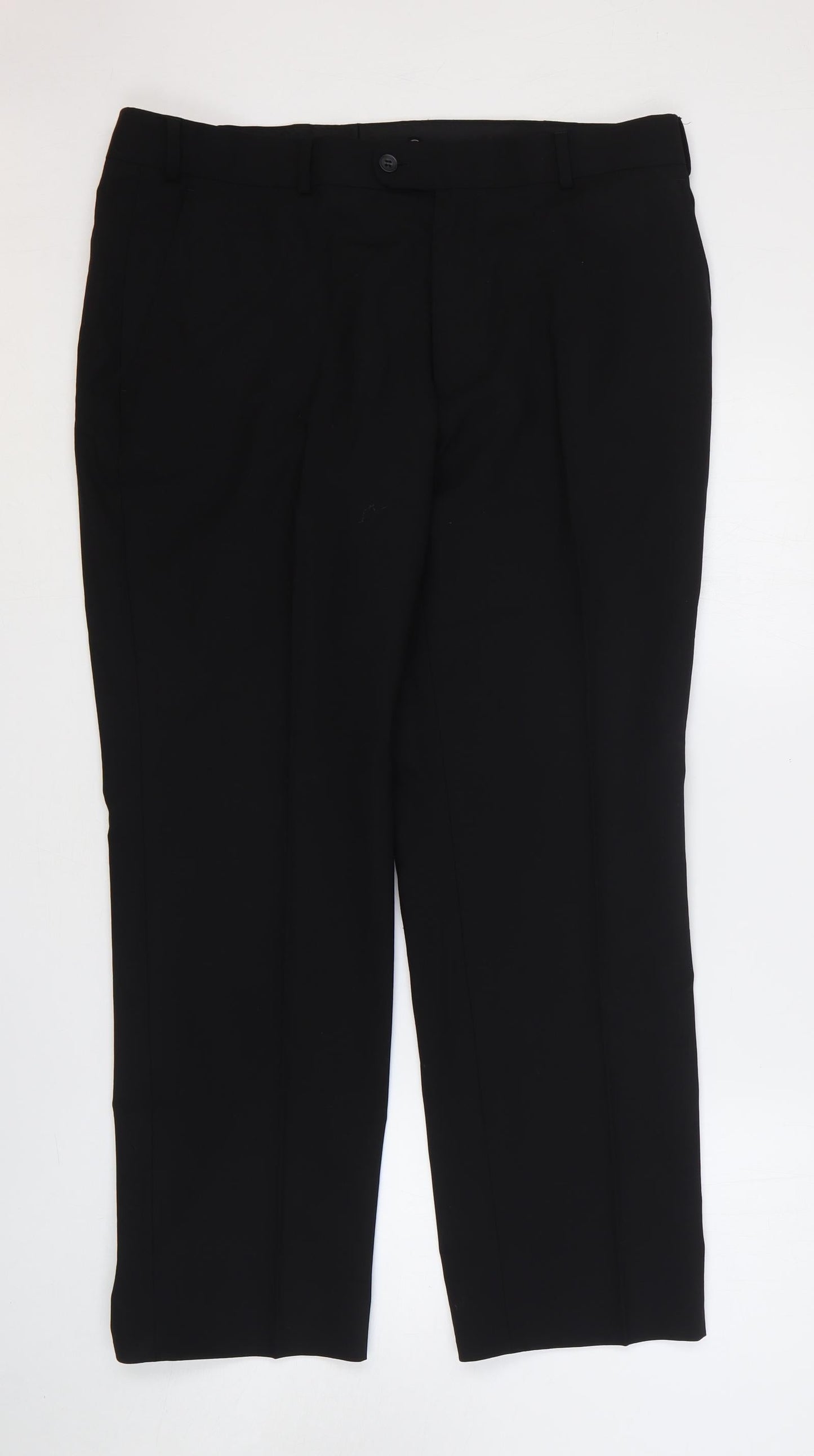 Preworn Mens Black Polyester Trousers Size 36 in Regular Zip