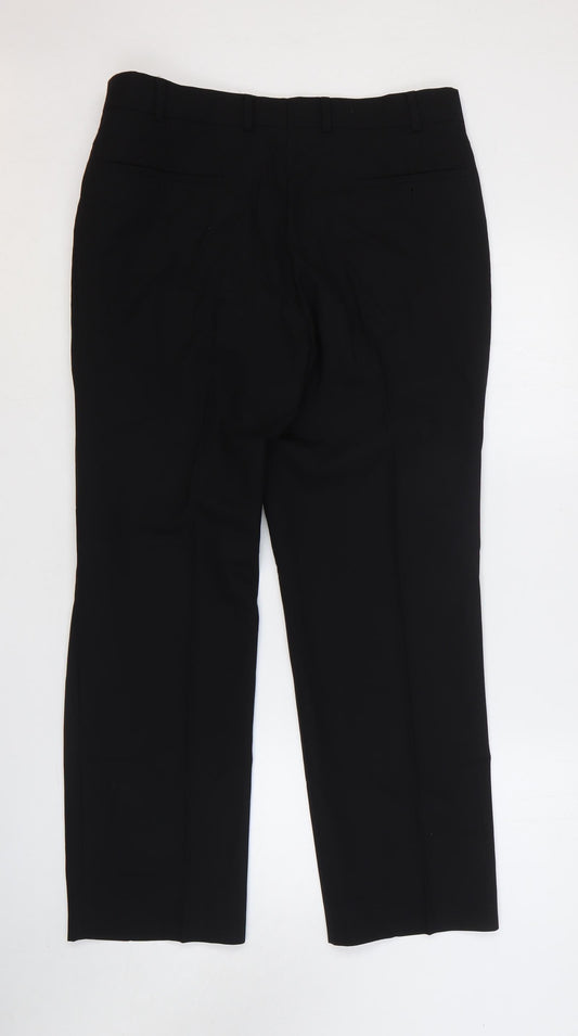 Preworn Mens Black Polyester Trousers Size 36 in Regular Zip