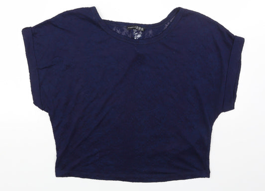 Primark Womens Blue Animal Print Polyester Basic T-Shirt Size 12 Scoop Neck - Snake Skin Print