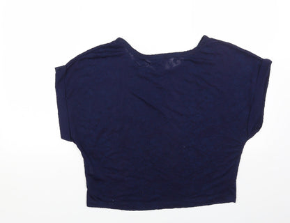 Primark Womens Blue Animal Print Polyester Basic T-Shirt Size 12 Scoop Neck - Snake Skin Print