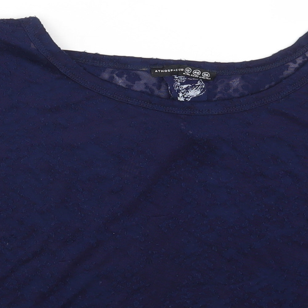 Primark Womens Blue Animal Print Polyester Basic T-Shirt Size 12 Scoop Neck - Snake Skin Print