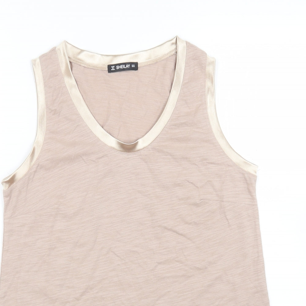 Womens UK Size M SHEILAY Beige Basic Tank