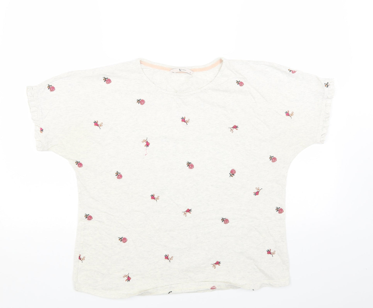 TU Womens Grey Floral Cotton Basic T-Shirt Size 10 Crew Neck