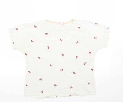 TU Womens Grey Floral Cotton Basic T-Shirt Size 10 Crew Neck