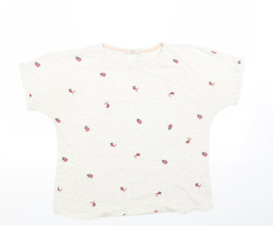 TU Womens Grey Floral Cotton Basic T-Shirt Size 10 Crew Neck