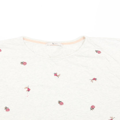 TU Womens Grey Floral Cotton Basic T-Shirt Size 10 Crew Neck