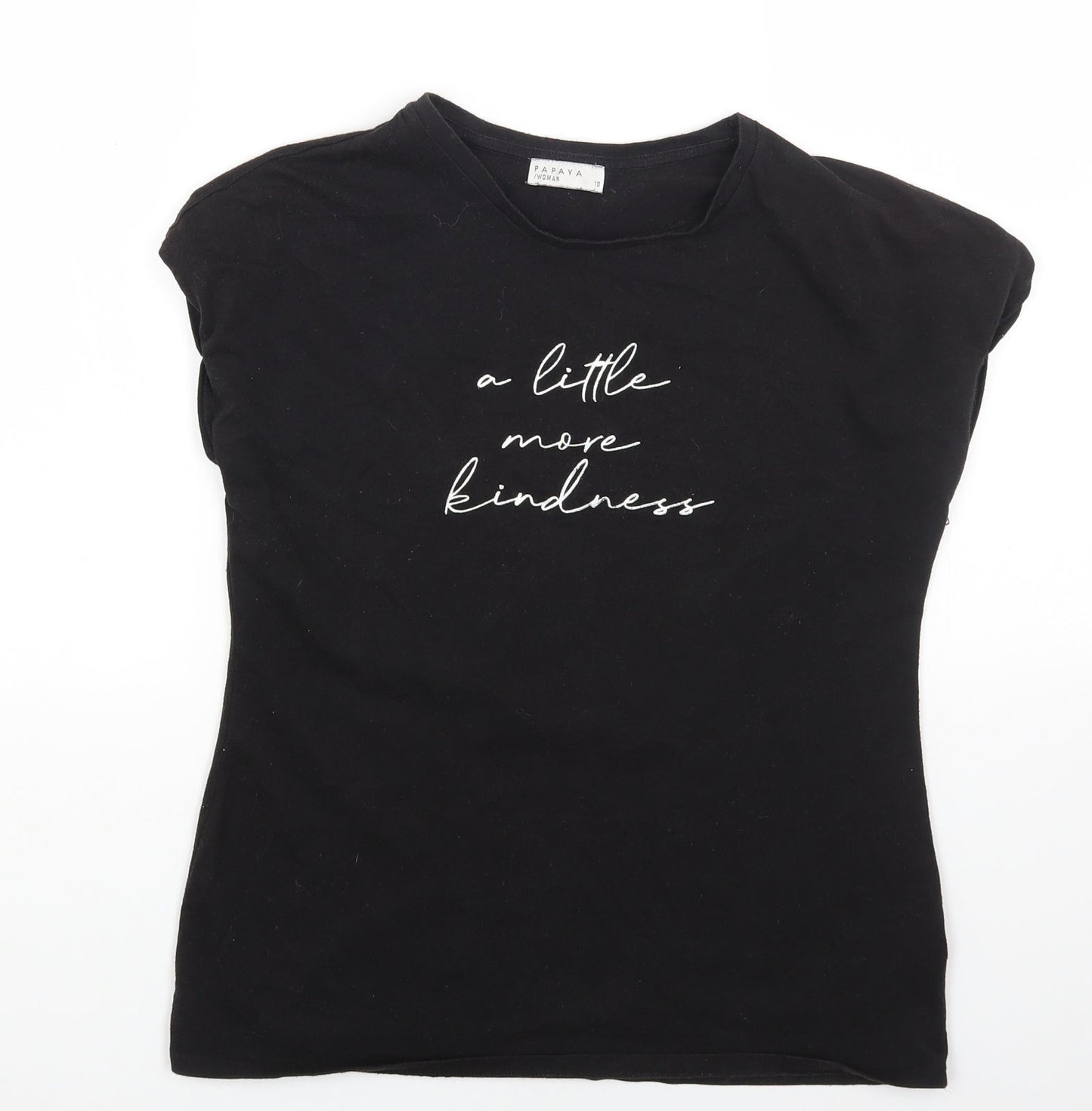 Papaya Womens Black Cotton Basic T-Shirt Size 10 Crew Neck - Little More Kindness