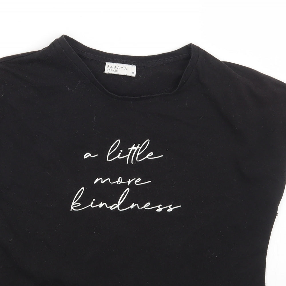 Papaya Womens Black Cotton Basic T-Shirt Size 10 Crew Neck - Little More Kindness