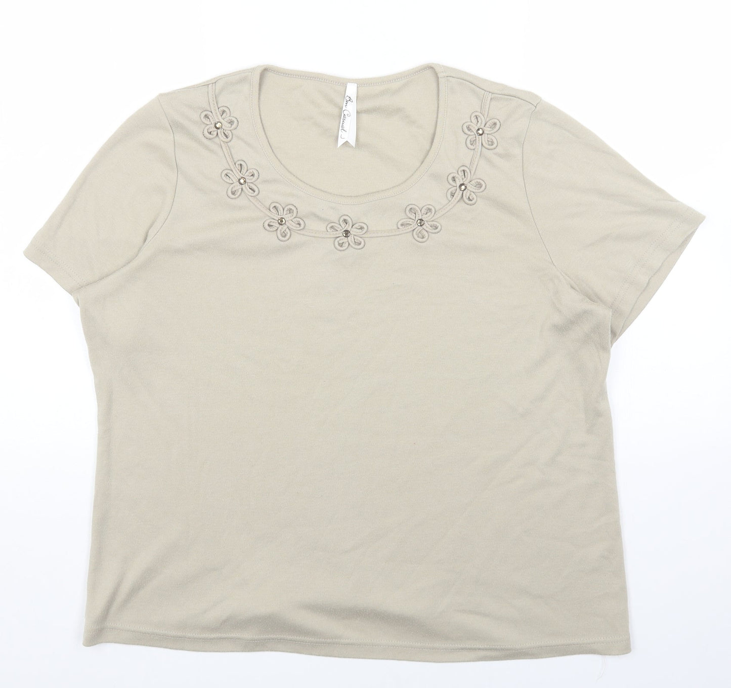 Womens UK Size L BM Beige Basic T-Shirt