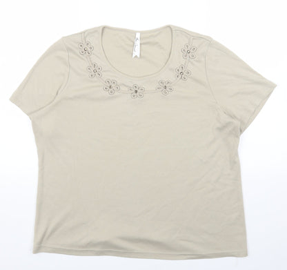 Womens UK Size L BM Beige Basic T-Shirt