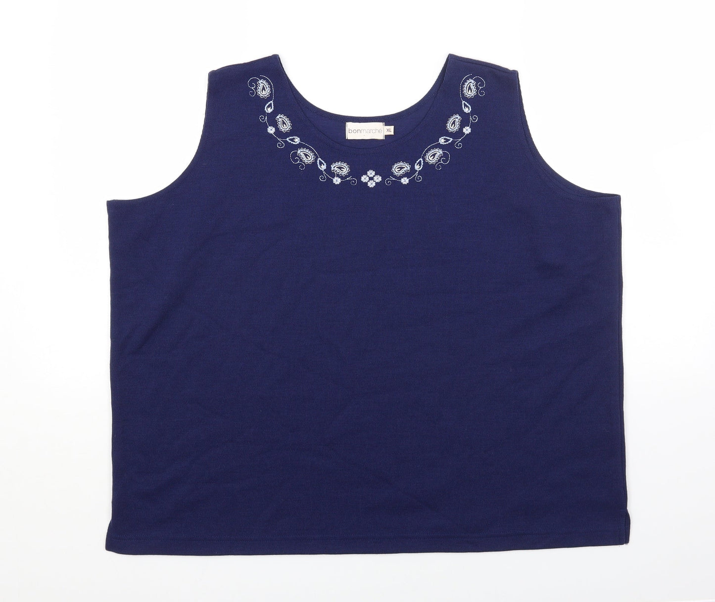 Bonmarché Womens Blue Polyester Basic Tank Size XL Round Neck - Ribbed