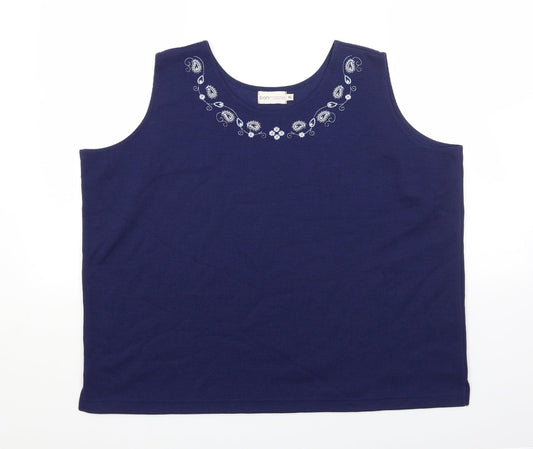 Bonmarché Womens Blue Polyester Basic Tank Size XL Round Neck - Ribbed