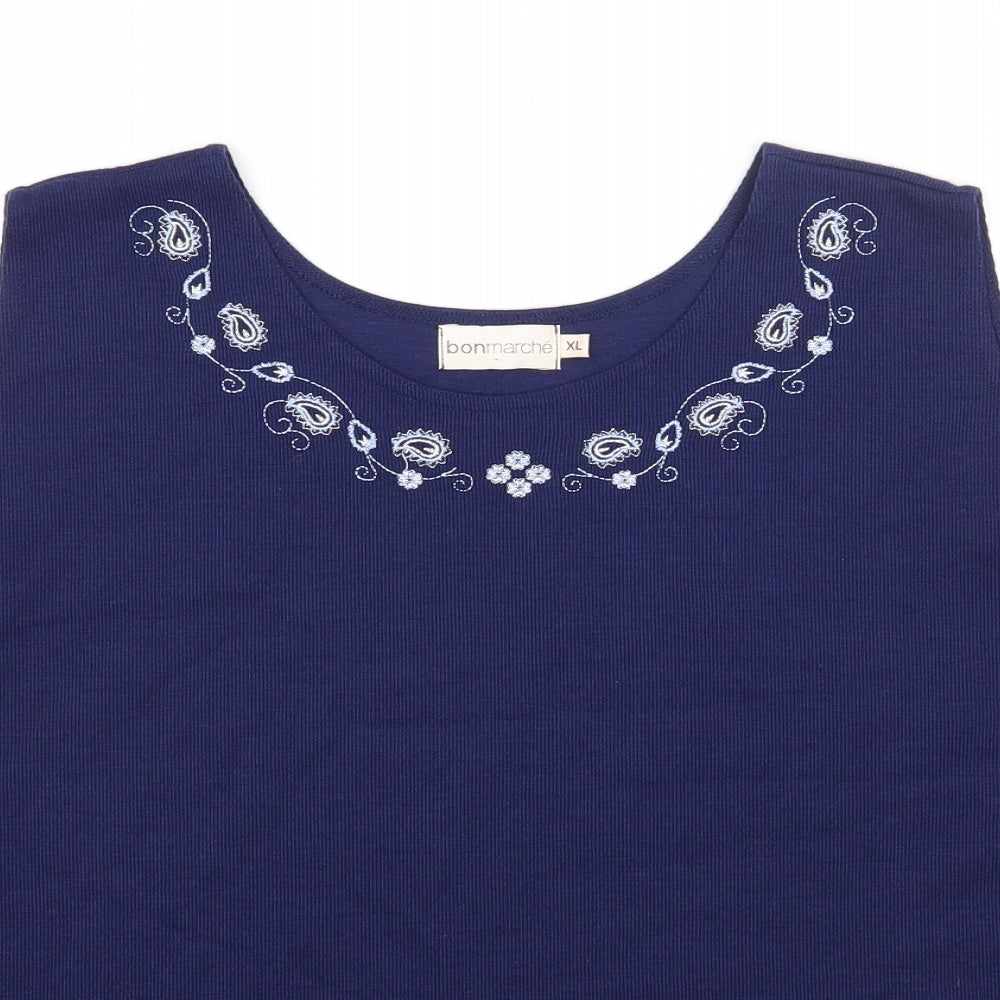 Bonmarché Womens Blue Polyester Basic Tank Size XL Round Neck - Ribbed