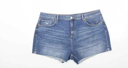 Marks and Spencer Womens Blue Cotton Cut-Off Shorts Size 22 Regular Button