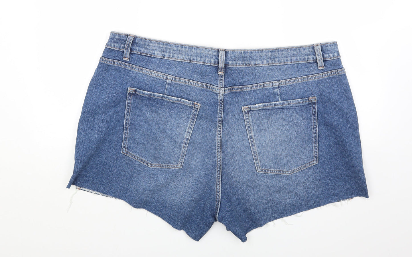Marks and Spencer Womens Blue Cotton Cut-Off Shorts Size 22 Regular Button