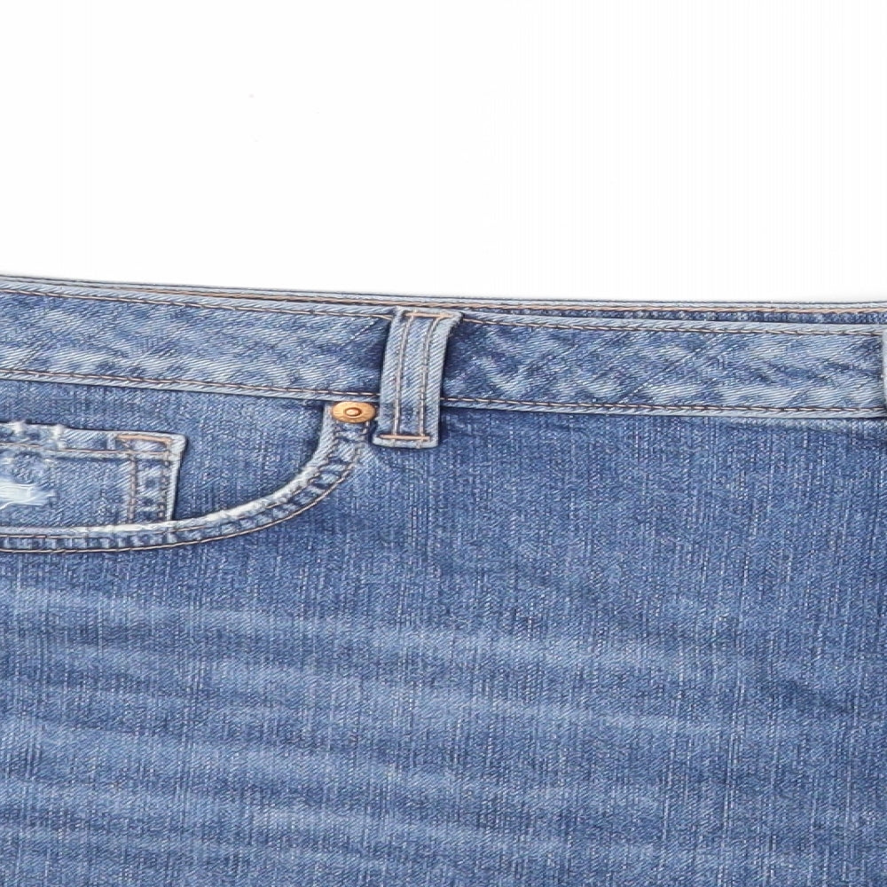 Marks and Spencer Womens Blue Cotton Cut-Off Shorts Size 22 Regular Button