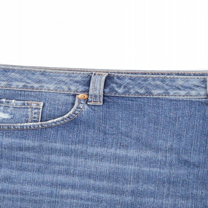 Marks and Spencer Womens Blue Cotton Cut-Off Shorts Size 22 Regular Button
