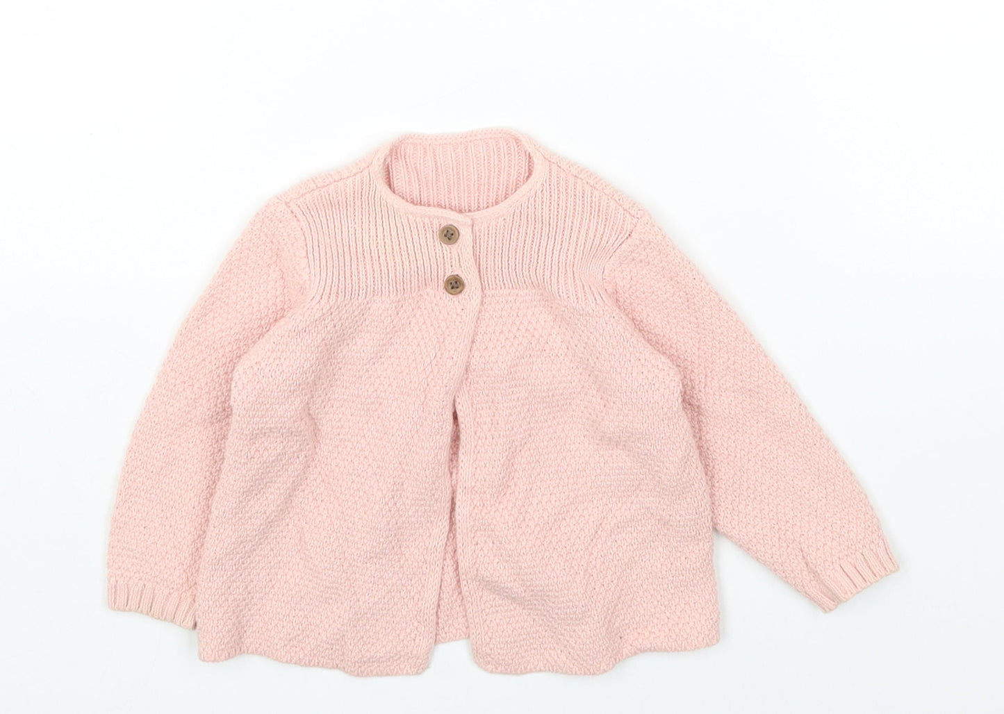 Marks and Spencer Pink Cotton Cardigan Jumper Size 3-6 Months Button