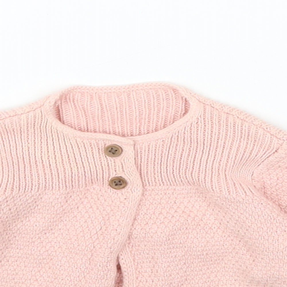 Marks and Spencer Pink Cotton Cardigan Jumper Size 3-6 Months Button