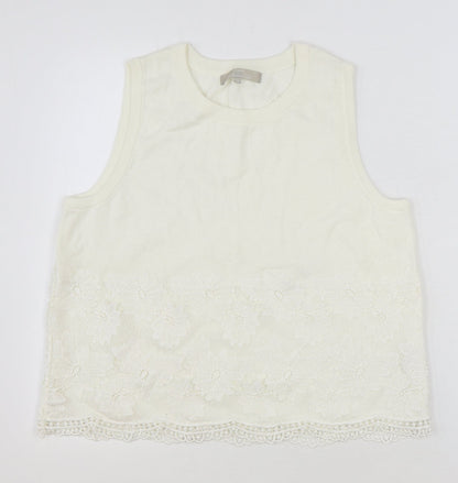 Fenn Wright Manson Womens Ivory Cotton Basic Tank Size 16 Round Neck - Lace Detail