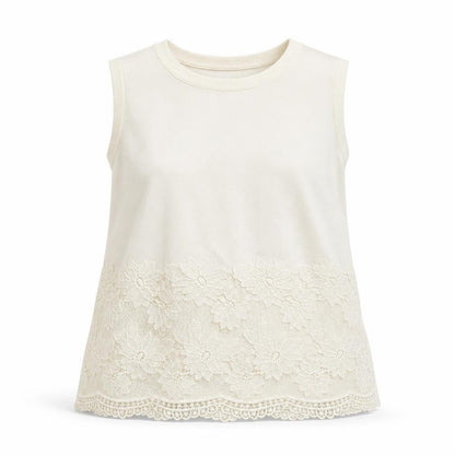 Fenn Wright Manson Womens Ivory Cotton Basic Tank Size 16 Round Neck - Lace Detail
