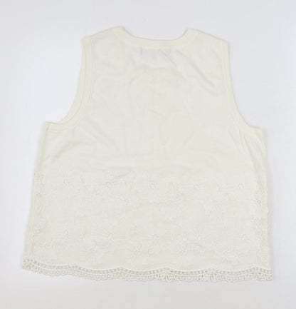 Fenn Wright Manson Womens Ivory Cotton Basic Tank Size 16 Round Neck - Lace Detail
