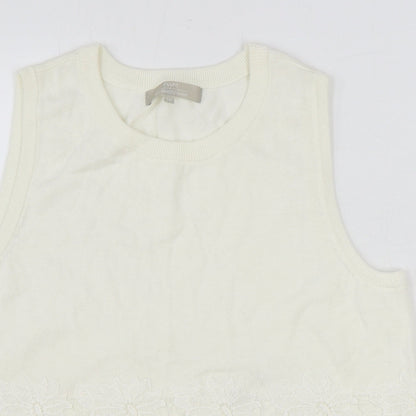 Fenn Wright Manson Womens Ivory Cotton Basic Tank Size 16 Round Neck - Lace Detail