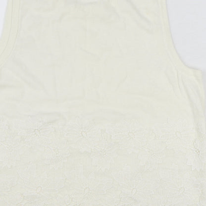 Fenn Wright Manson Womens Ivory Cotton Basic Tank Size 16 Round Neck - Lace Detail