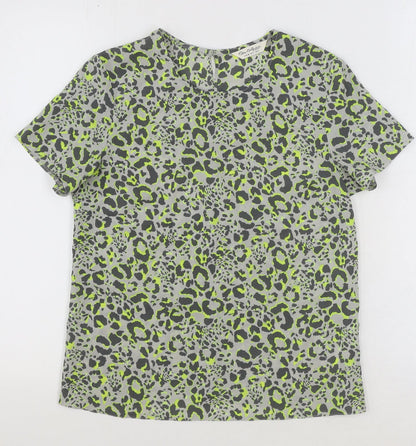 Miss Selfridge Womens Grey Animal Print Polyester Basic T-Shirt Size 6 Crew Neck