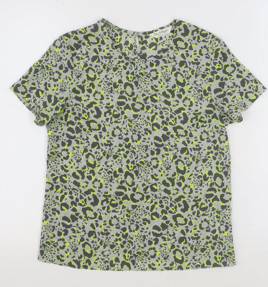 Miss Selfridge Womens Grey Animal Print Polyester Basic T-Shirt Size 6 Crew Neck