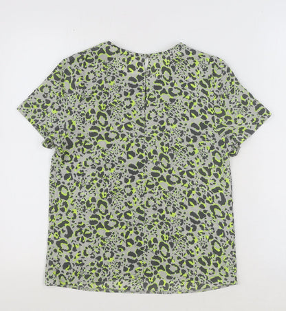 Miss Selfridge Womens Grey Animal Print Polyester Basic T-Shirt Size 6 Crew Neck