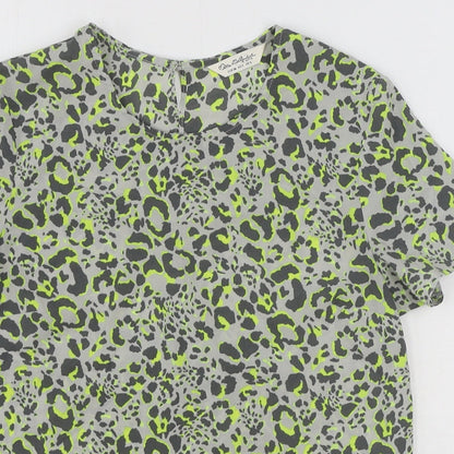 Miss Selfridge Womens Grey Animal Print Polyester Basic T-Shirt Size 6 Crew Neck