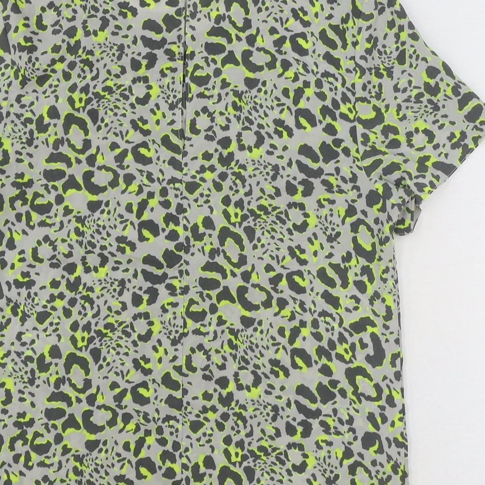 Miss Selfridge Womens Grey Animal Print Polyester Basic T-Shirt Size 6 Crew Neck