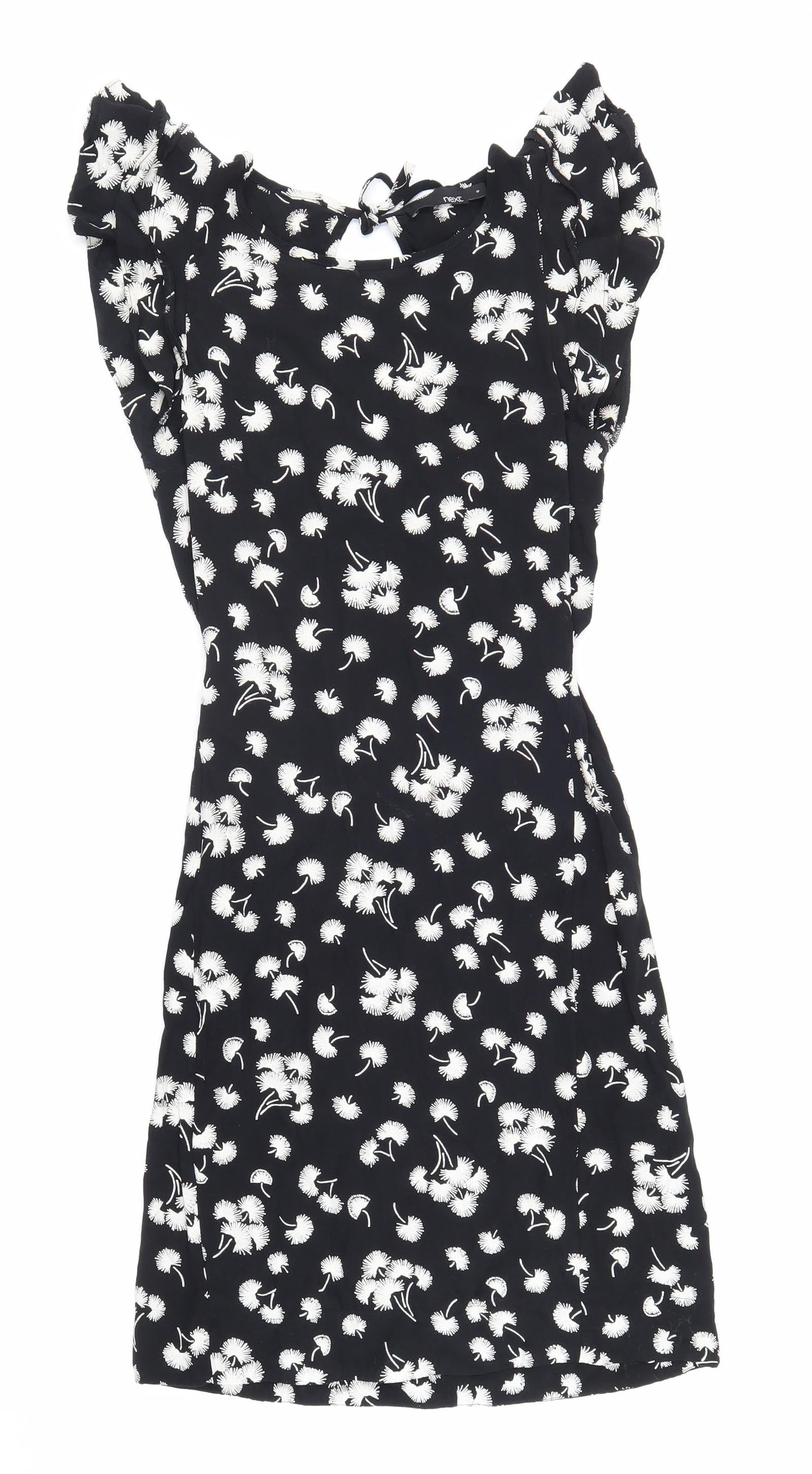NEXT Womens Black Floral Viscose Fit & Flare Size 34 Boat Neck Zip