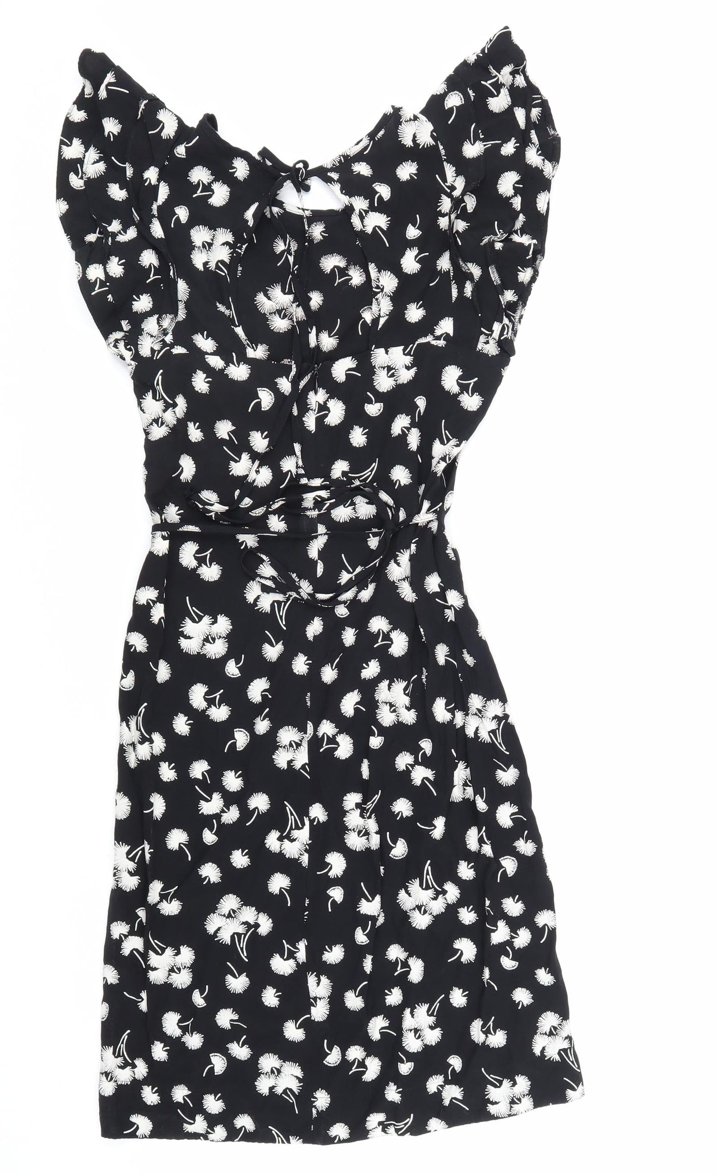 NEXT Womens Black Floral Viscose Fit & Flare Size 34 Boat Neck Zip