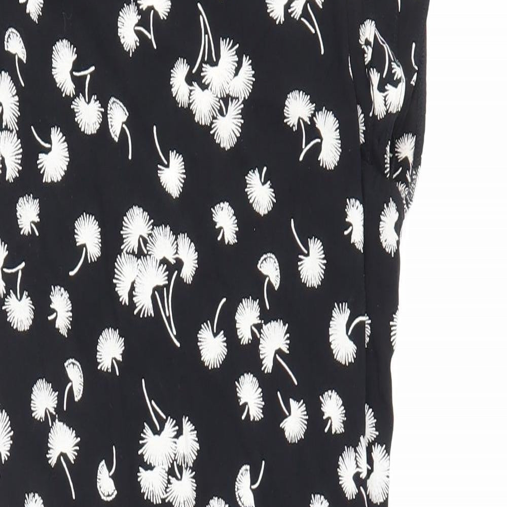 NEXT Womens Black Floral Viscose Fit & Flare Size 34 Boat Neck Zip