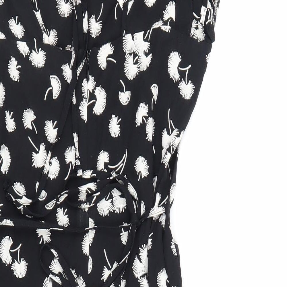 NEXT Womens Black Floral Viscose Fit & Flare Size 34 Boat Neck Zip